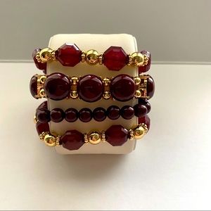 NY&Co 4pc Stretch Bracelet Set Maroon Gold Toned